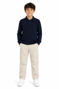 Polo pour enfants bleu marine à manches longues, haut décontracté de qualité supérieure en mélange de coton, design élégant à col, doux et confortable - Product Image 4