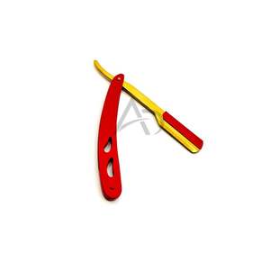 Red and Yellow Custom Logo Barber <b>Razor</b> Dual Tone Stainless Steel Straight Blade Grooming <b>Razor</b> For <b>Men</b> - Product Image 5