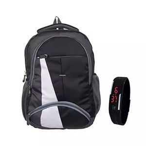 Black <b>Nylon</b> <b>Backpack</b> White Stripe Sporty Style Four Seasons Use Large Capacity School Business Travel Bag Waterproof Anti-Theft - Product Image 1