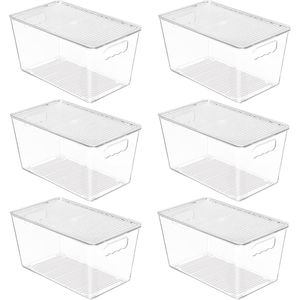 Boîtes de rangement en plastique empilables transparentes avec couvercles, lot de 1, contenants moyens avec poignées pour l'organisation du garde-manger, modèle D0100XUT3RU - Product Image 1