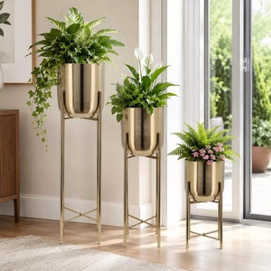 Modern <b>Planter</b> Stand Set With Wire <b>Cage</b> Base Indoor Decor Vase For Housewarming - Product Image 3