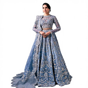 Robe de mariée maxi en dentelle et organza, style indien moderne, tenue de mariage pour femme, coupe confortable, coutures de qualité supérieure - Product Image 1