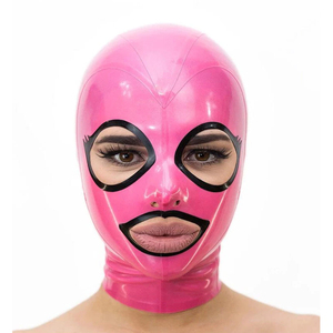 Cagoule et cache-visage tendance en similicuir rose pour femme – Tenue de club sexy, cagoule intégrale pour festival et soirée, accessoire de costume - Product Image 1