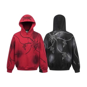 Sweat-shirt à capuche surdimensionné pour homme, motif chaîne gothique, tricoté par sublimation, rouge et noir, avec poche, style automne, vente en gros OEM - Product Image 1