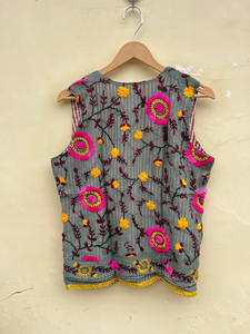 Indian Handmade Cotton Eco-Friendly Breathable <b>Winter</b> <b>Quilted</b> Regular Jacket Indian Waistcoat Embroidery Vest Reversible Boho - Product Image 3