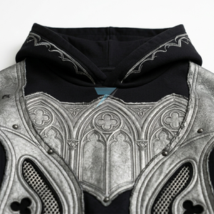 Sweat à capuche d'hiver pour homme en 100% coton, délavé à l'acide, vintage, patchwork, à bords vieillis, brodé, en tissu épais, style décontracté - Product Image 3