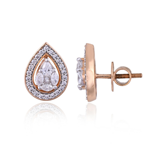 Boucles d'oreilles clous en or rose 18 carats avec diamants en forme de poire et halo, bijoux fins de luxe Ivaan Jewels, cadeau de mariage pour femme - Product Image 1