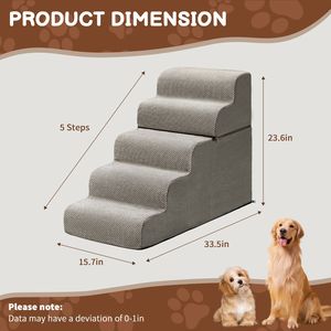 Scala a 5 Gradini per Cani per Letti Alti, Rampa Antiscivolo con Copertura Rimovibile in Plastica e Schiuma per Cani e Gatti di Piccola Taglia, Uso Interno ed Esterno - Product Image 2