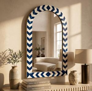 Handmade Wooden Decorative <b>Mirror</b> Irregular <b>Framed</b> Bohemian Style Black <b>White</b> Floral Design Wall <b>Mirror</b> - Product Image 5