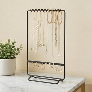 Organizador de Joyas de Metal con 11 Ganchos, 10 Orificios para Pendientes, Soporte para Collares, Estante de Almacenamiento para Pulseras y Anillos, Exhibidor de Joyas Dorado - Product Image 5
