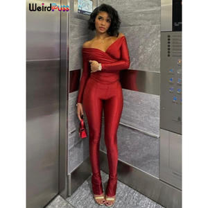 Bizarre Puss femmes élégantes survêtement 2 pièces ensemble maigre croix Slash cou Crop hauts + Leggings Stretch correspondant Streetwear tenues- - Product Image 6