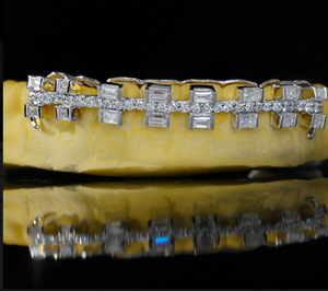 Hip Hop Grillz de Aleación Chapada en Oro de 18K con Circonita Cúbica de Corte Esmeralda y Engaste de Canal, Joyería Masculina para Fiestas - Product Image 1