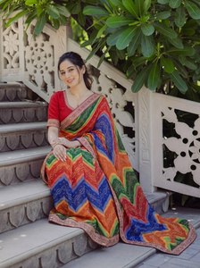 Sari de Georgette con Bordado Colorido para Mujer de NiMa Creations, Estilo Tradicional Indio, Largo hasta el Suelo, Corte Regular, Secado Rápido - Product Image 3