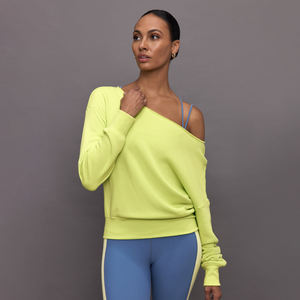 Sudadera Deportiva Transpirable con Logotipo Personalizado, Sudadera de Hombros Descubiertos para Gimnasio y Fitness, Sudadera de Cuello Redondo de Felpa Francesa para Mujer, Sudadera de Manga Larga de Algodón - Product Image 1