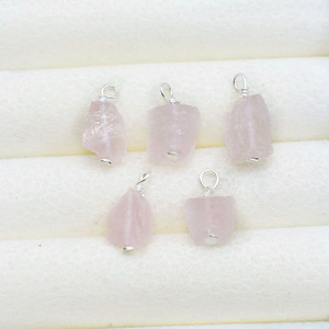 Rose Quartz Raw Stone Charm 8-10 mm Handmade Wire <b>Wrapped</b> Pendant Jewelry Making Supply Pink Crystal Healing Stone - Product Image 2