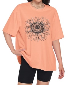 Nouvel arrivage : T-shirt décontracté pour femme en coton imprimé 100 %, manches courtes, col rond, épaules tombantes, coupe oversize, fabriqué au Bangladesh - Product Image 2