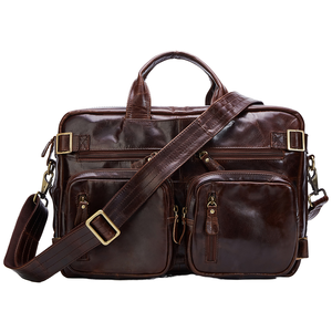 Genuine Leather Unisex Satchel Briefcase Shoulder Strap Classic Business <b>Messenger</b> <b>Bag</b> Durable Zipper Closure <b>Large</b> Capacity - Product Image 1