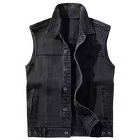 Chaleco Vaquero Clásico de Corte Ajustado, Transpirable, con Múltiples Bolsillos, Estilo Cargo, Casual, con Decoración de Logotipo Desgarrado, Sin Mangas - Product Image 4