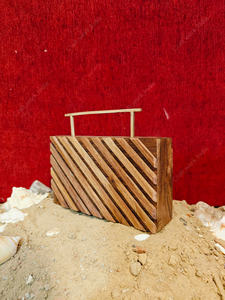 Luxury Diagonal Stripe Wooden Clutch Handbag with Brass Top Handle Designer Evening Party Wedding Hard Case <b>Bag</b> - Product Image 4
