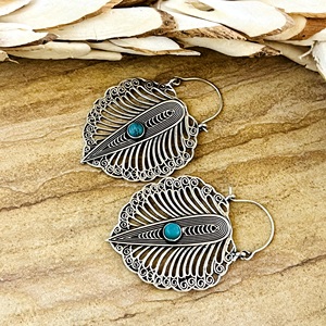 Latest Design Tribal <b>Wing</b> Hoop <b>Earrings</b> Boho Brass Jewelry Women Silver Plated Turquoise Geometric Design [Wholesale/OEM/ODM] - Product Image 3