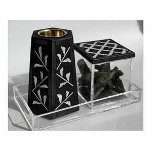 Quemador de incienso de resina con incrustaciones de hueso, el más vendido, de lujo, estilo árabe, con cuenco de latón, centro de mesa, decoración marroquí para el hogar - Product Image 4