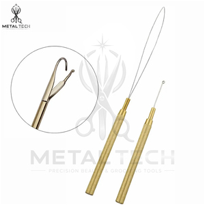 Golden Textured Grip Hair Extension Loop <b>Needle</b> Micro Ring Wire Pulling Hook <b>Threader</b> Tool Professional Salon Equipment - Product Image 5
