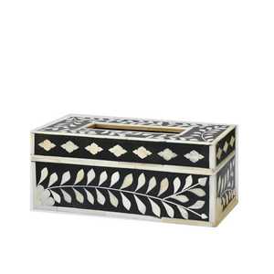 Vintage Pink Floral Inlay Resin & Bone <b>Tissue</b> <b>Box</b> <b>Holder</b> Handmade Multi-Purpose Decorative <b>Box</b> with Leaf Pattern Design - Product Image 2