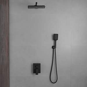 Matte Black 2-Handle 2-<b>Spray</b> 9 In. Square High Pressure Rainfall Shower Faucet with Valve Included Bath Hardware <b>Set</b> - Product Image 4