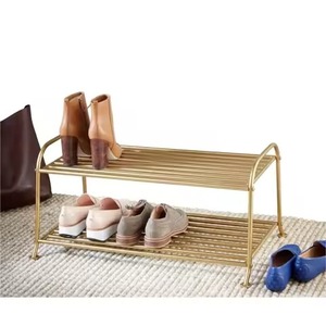 Luxury Gold Wrought Iron Shoe Rack Freestanding Metal Shoe Shelf Organizer For Entryway & Space Saving Home Storage Solution - Product Image 1