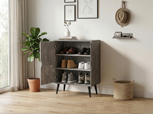 Moderno Zapatero de Madera de 2 Puertas SC233, Organizador de Almacenamiento de Zapatos, Mueble de Entrada con Acabado Cemento Claro para el Hogar - Product Image 2