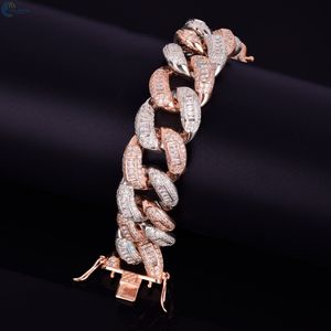 Bracelet cubain bicolore serti de diamants, style hip-hop de luxe, personnalisé avec diamants de laboratoire taille baguette, style rappeur - Product Image 3