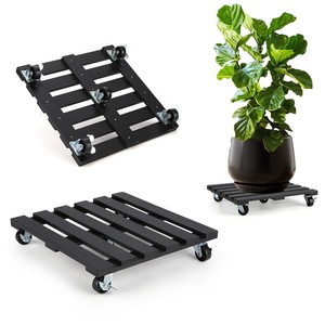 Acacia Wood Mobile Plant Cart with Wheels - Handcrafted Wooden <b>Planter</b> Stand Wholesale - Product Image 3