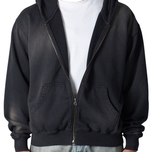 เสื้อฮู้ดผู้ชายแบบมีซิปเต็มตัว สีดำล้วน ผ้าฟลีซ รับผลิตตามแบบ (OEM/ODM) สำหรับฤดูใบไม้ร่วงและฤดูหนาว ขายส่งเสื้อฮู้ดผู้ชายสีพื้นแบบมีซิป - Product Image 3