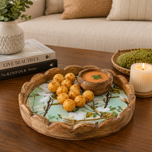 Bandeja de Servir de Madera de Mango de Lujo con Recipiente para Salsas |   Plato Redondo de Madera para Aperitivos y Guarniciones, Decoración para el Hogar, Regalo - Product Image 4