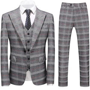 Vintage Men <b>Suits</b> 3 Pieces Plaid Wool <b>Suit</b> Men's Single Breasted Groom Wedding Dress Formal Men's British Business <b>Suit</b> - Product Image 1