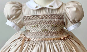 Hand Smock Light <b>pink</b> 100% Cotton Baby <b>Girls</b> <b>Dress</b> with Peter Pan Collar Cute Midi Length ODM Supply - Product Image 6