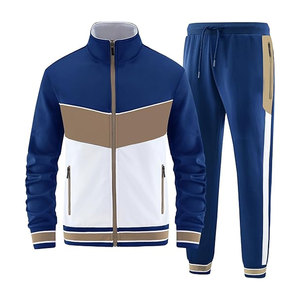 ชุดวอร์มลำลองผู้ชายแบบ 2 ชิ้น เสื้อแจ็คเก็ตแขนยาวแบบซิปเต็มตัวและกางเกงขายาวสำหรับวิ่งออกกำลังกาย ชุดกีฬาสำหรับยิมและกิจกรรมกลางแจ้ง - Product Image 1