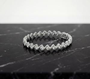 Pulsera de Plata de Ley Chapada en Oro Rosa con Diseño Clásico Elegante de Ondas y Diamantes Cultivados en Laboratorio, Joyería de Lujo Brillante para Aniversario - Product Image 3