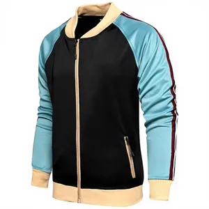 Men Color Blocking Track <b>Jacket</b> Full Zip Side Pockets Casual Autumn Style Breathable Polyester Material Regular Fit - Product Image 3