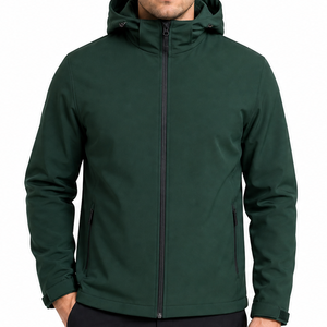 <b>Men's</b> Dark Green Hooded Waterproof Softshell <b>Jacket</b> Stand Collar Full Zip Casual Outdoor Windbreaker Regular Fit Autumn Wear - Product Image 2