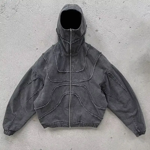 Sudadera con capucha para hombre, personalizada, con lavado ácido, cuello alto, estilo oversize, streetwear, bomber, forro polar, ecológica, transpirable, de secado rápido - Product Image 1