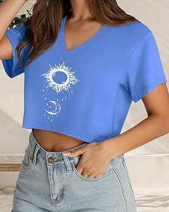 T-shirts basiques d'été pour femmes de qualité supérieure, col en V, t-shirts décontractés à manches courtes - Product Image 6