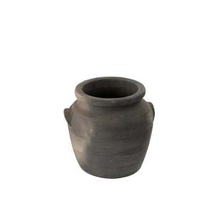 Urne en terre cuite noire artisanale, style céramique rustique, vase en poterie non émaillée, décoration pour salon, table, étagère et jardin - Product Image 1