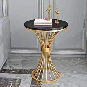 Luxury <b>Gold</b> Metal Round <b>Side</b> <b>Table</b> with Black Marble Top Modern Accent End <b>Table</b> for Living Room Bedroom Home Office Decor - Product Image 1