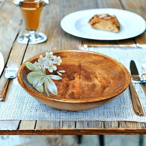 Tazón Profundo de Madera Esmaltada Ecológico |   Tazón de Ensalada de Madera Estampada de Lujo al por Mayor, Vajilla Sostenible, Tazón para Servir Frutas - Product Image 5