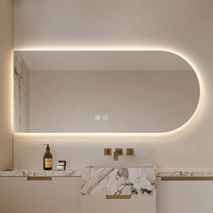 Miroir de vanité LED en verre en forme de U, moderne et contemporain, de la marque Daystar Trade, avec commande tactile et rétroéclairage ambiant, installation murale - Product Image 3