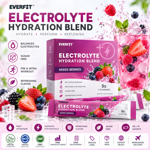 Poudre d'électrolytes alimentaires Elma 1KG Sans sucre ajouté 50 portions Formule d'hydratation et de réapprovisionnement en minéraux Sans OGM Lactosérum pour adultes - Product Image 1