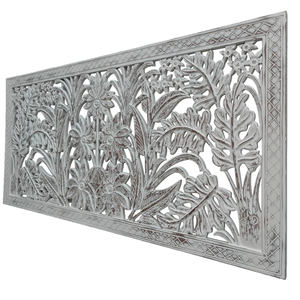 Tête de lit Queen Size sculptée à la main en bois, motif floral Mandala, finition blanchie, en bois d'ingénierie, décoration murale - Product Image 4