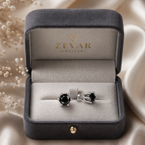 Boucles d'oreilles solitaires de luxe en diamant noir 1,00 TCW, or 14 carats |   Bijoux fins pour femmes, coupe ronde élégante, cadeau pour les occasions spéciales - Product Image 3