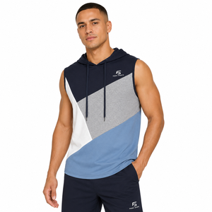 Custom Wholesale <b>Mens</b> Sleeveless Hoodie Color Block Gym Singlet Fitness Bodybuilding Tank Top <b>Men</b> Sports Wear Hooded <b>Vest</b> Shirt - Product Image 4
